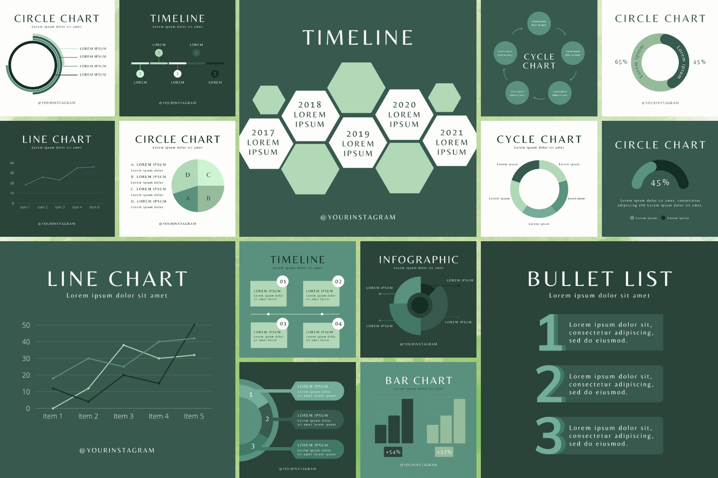 100 Black Green Infographics for Social Media